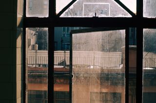 A view of the neighbouring buildilngs outside a window in he Nicholas Building.